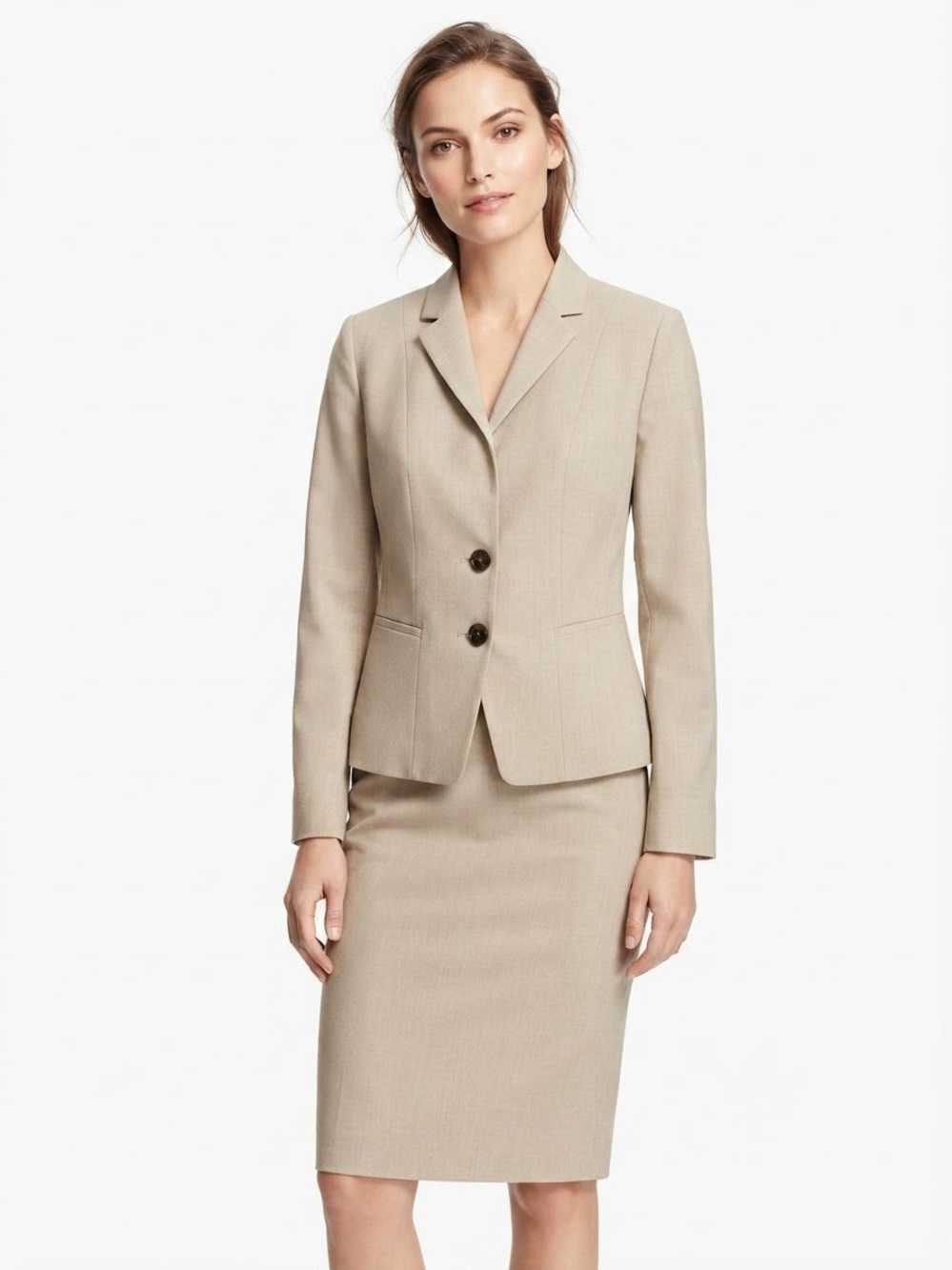 Ann Taylor 0 Beige Blazer Pencil Skirt Suit Set Knee Length Work Formal